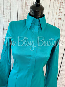 Fitted Taffeta Zip Up Shirt - Bright Teal