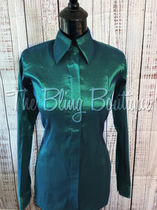 Fitted Taffeta Zip Up Shirt - Dark Ocean Teal