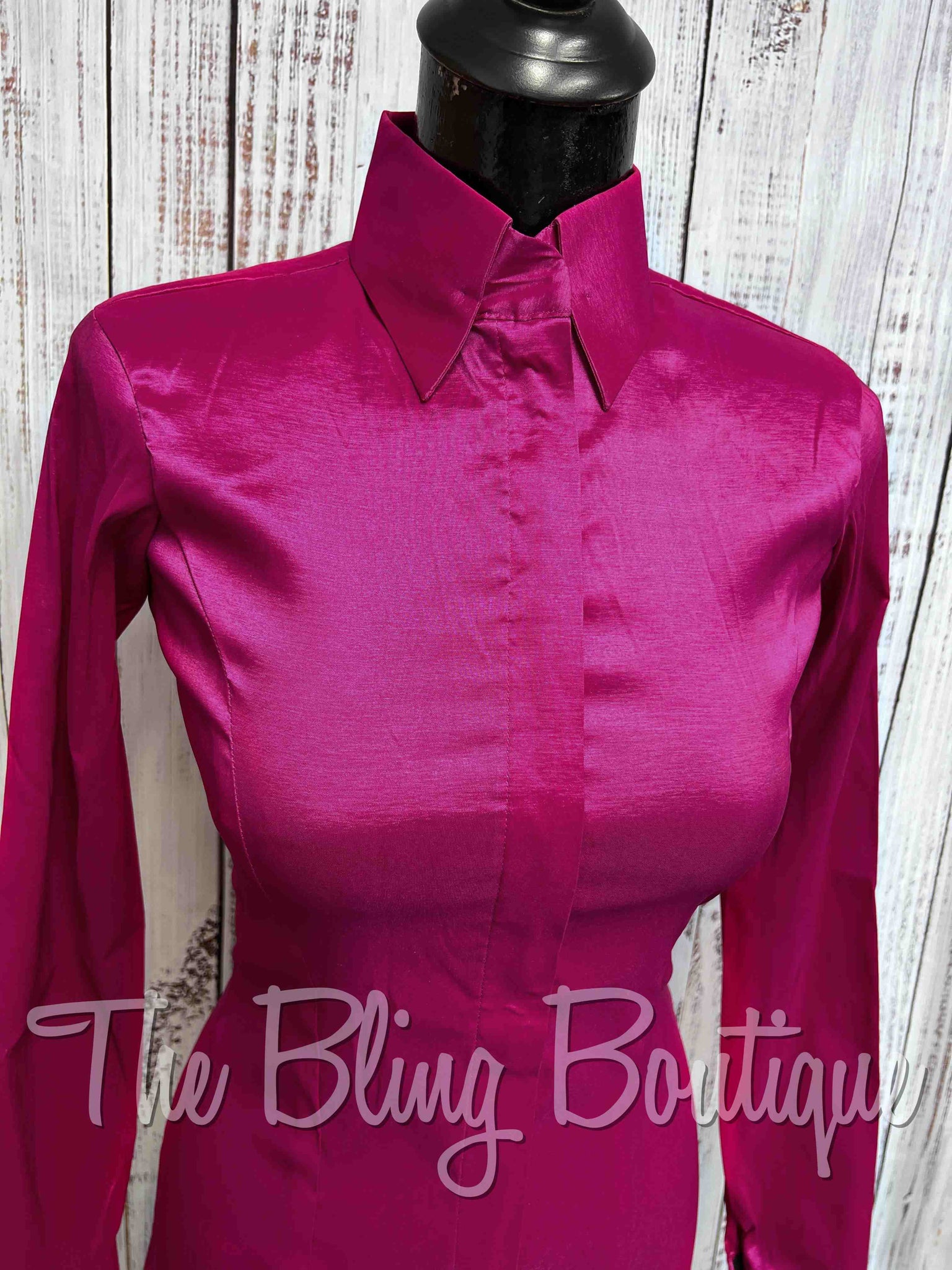 Fitted Taffeta Zip Up Shirt - Fuchsia- SALE SIZES!