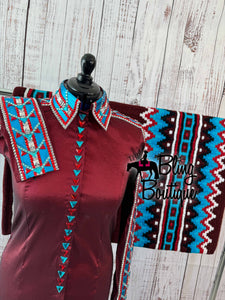 Burgundy, Red & Turquoise Day Shirt Set (L)