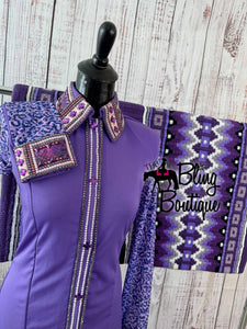 Purple & Lavender Day Shirt Set With Leopard Sheer Sleeves (M)