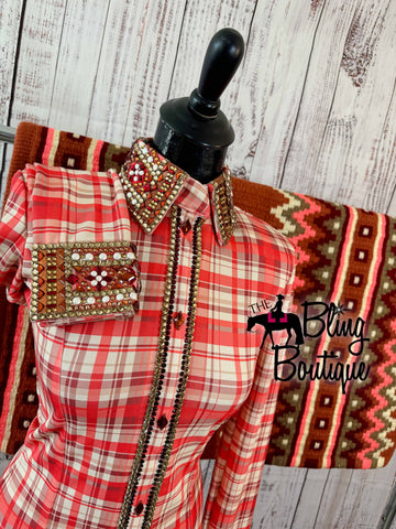 Coral, Rust & Tan Plaid Day Shirt Set (Sizes Small-3XL)