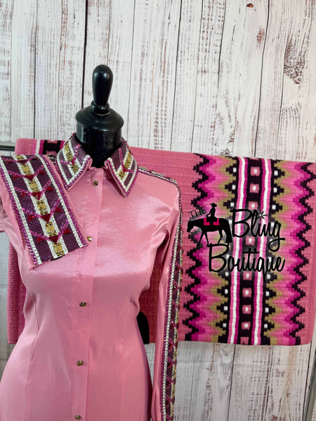 Pink, Plum & Gold Day Shirt Set (M)