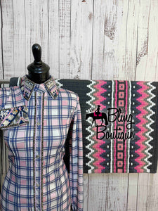 Pink, White, Charcoal & Slate Blue Plaid Day Shirt Set (Sizes Small-3XL)