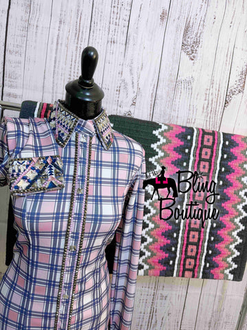 Pink, White, Charcoal & Slate Blue Plaid Day Shirt Set (Sizes Small-3XL)