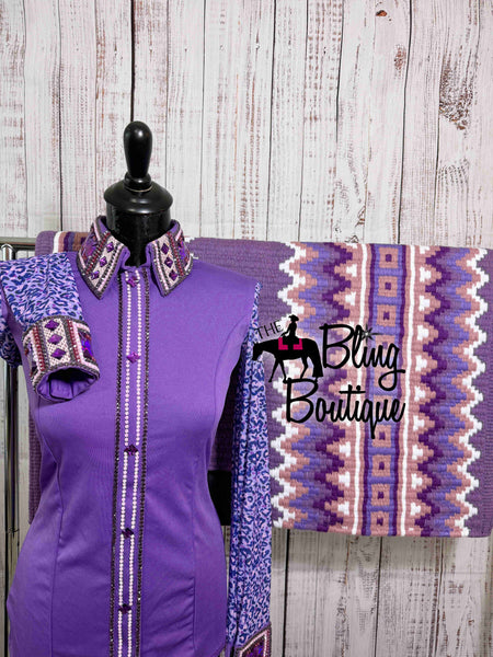 Lilac, Lavender & Leopard Day Shirt Set With Sheer Sleeves (S)