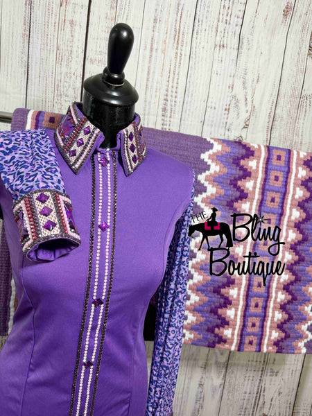 Lilac, Lavender & Leopard Day Shirt Set With Sheer Sleeves (S)