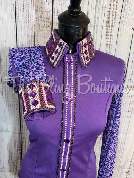 Lilac, Lavender & Leopard Day Shirt Set With Sheer Sleeves (S)