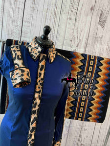 Dark Blue & Tan Leopard Day Shirt Set (L)