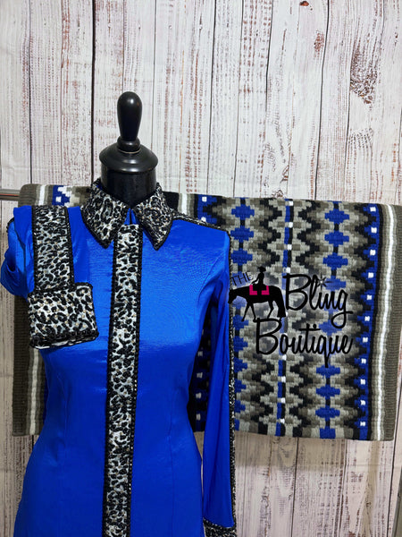 Royal Blue & Grey Leopard Day Shirt Set (S)