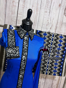 Royal Blue & Grey Leopard Day Shirt Set (S)