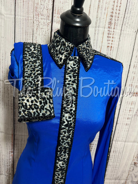 Royal Blue & Grey Leopard Day Shirt Set (S)