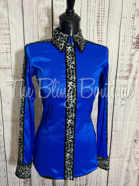 Royal Blue & Grey Leopard Day Shirt Set (S)