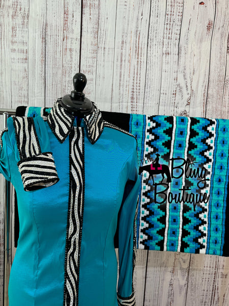 Teal Zebra Day Shirt Set (L)