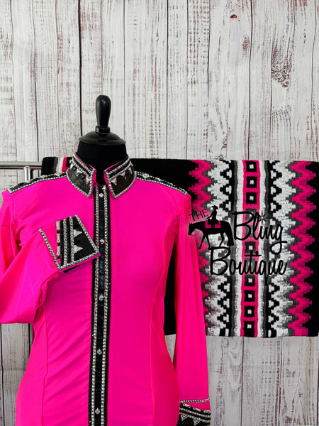 Neon Pink, Black & Silver Day Shirt Set (S)