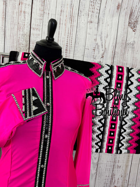 Neon Pink, Black & Silver Day Shirt Set (S)