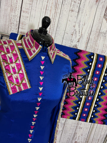 Royal Blue, Fuchsia & Gold Day Shirt Set (M)