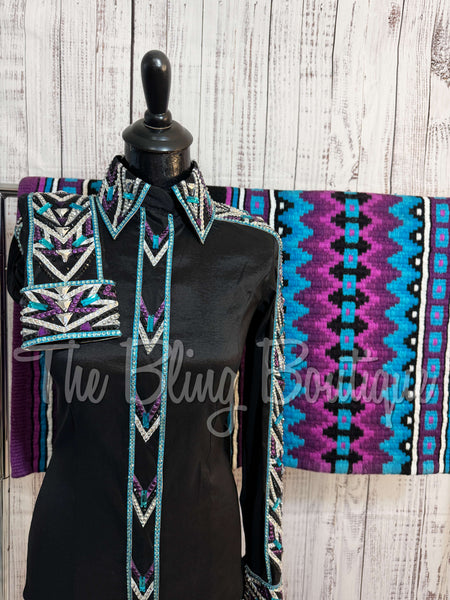 Black, Turquoise & Purple Day Shirt Set (S)