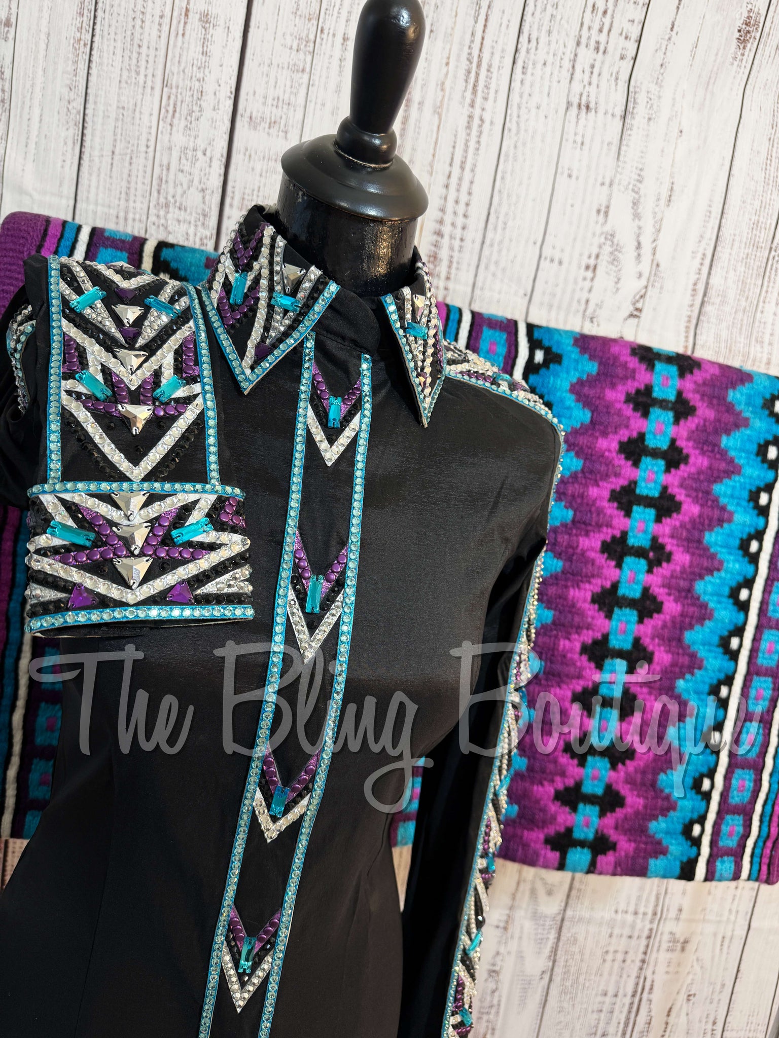 Black, Turquoise & Purple Day Shirt Set (S)