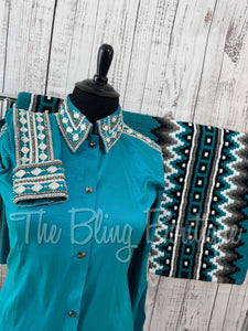 Teal, Charcoal & Silver Day Shirt Set (3XL)