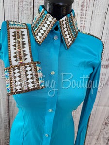 Turquoise, White & Bronze Day Shirt (S)