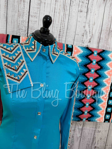 Turquoise, Rose Gold & White Day Shirt Set (M)