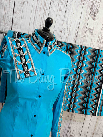 Turquoise, Black, White & Grey Day Shirt Set (L)