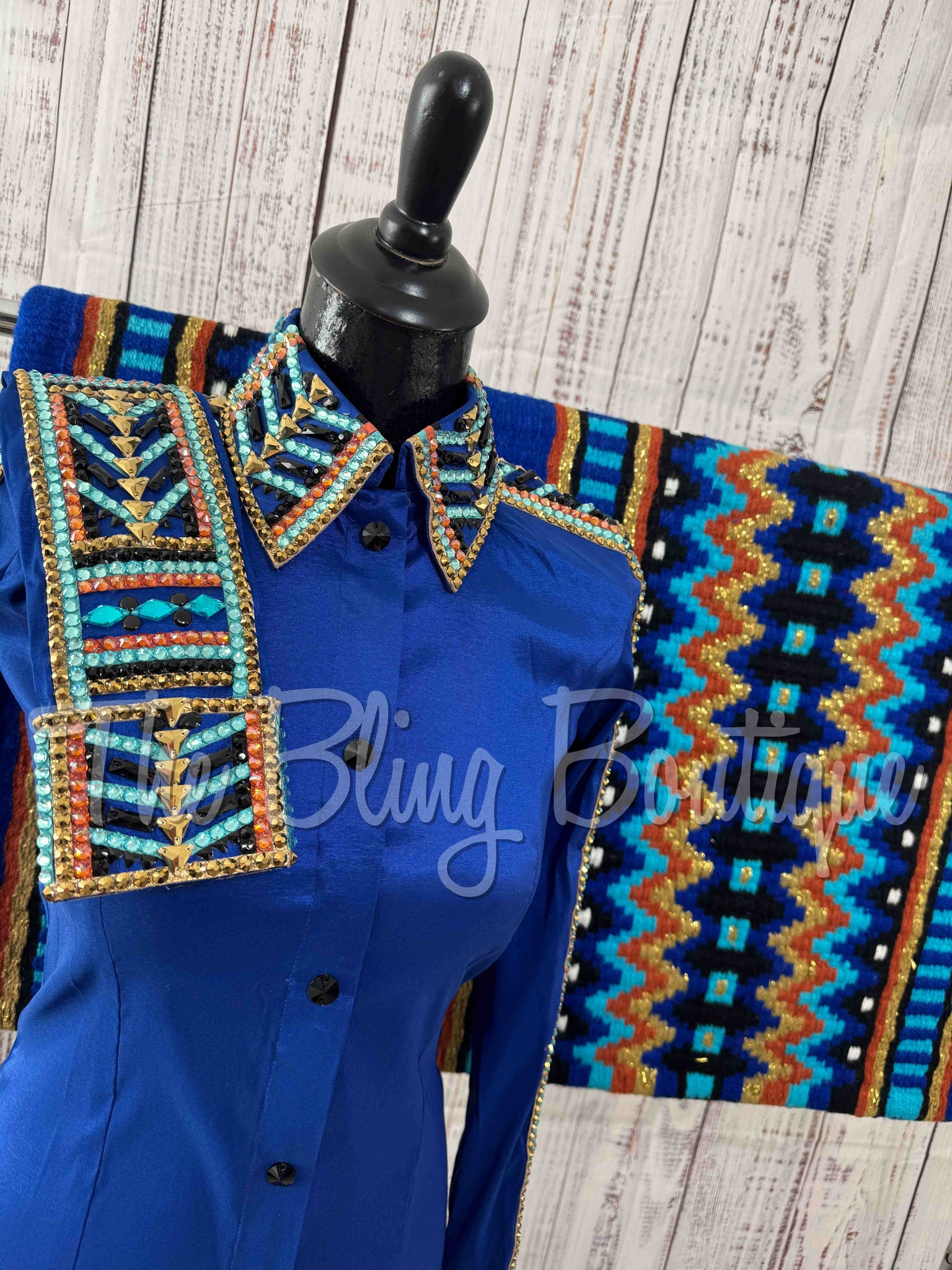 Royal Blue, Turquoise, Gold & Copper Day Shirt Set (S)