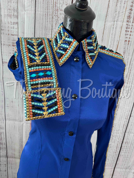 Royal Blue, Turquoise, Gold & Copper Day Shirt Set (S)