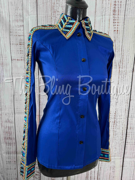 Royal Blue, Turquoise, Gold & Copper Day Shirt Set (S)