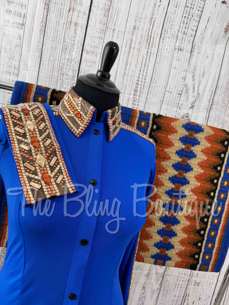 Royal Blue, Copper & Bronze Day Shirt Set (L)