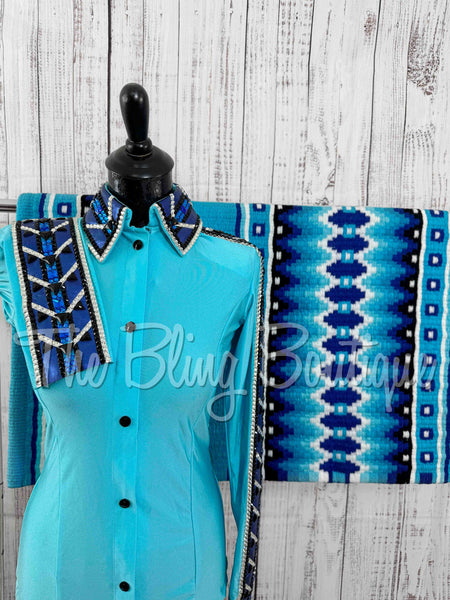 Turquoise & Royal Blue Day Shirt Set (S)