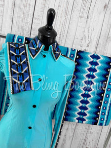 Turquoise & Royal Blue Day Shirt Set (S)