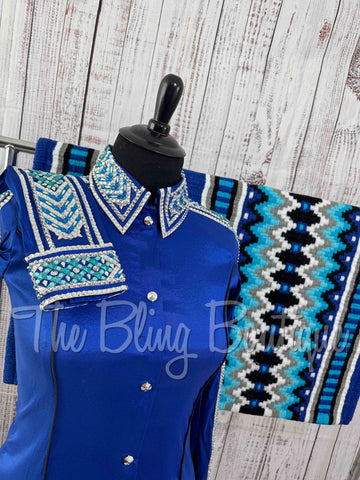 Royal Blue & Turquoise Day Shirt Set (XL)