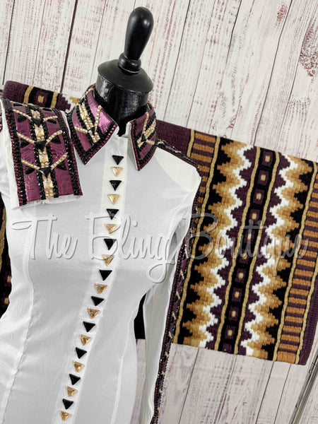 White, Plum & Tan Day Shirt Set (S)