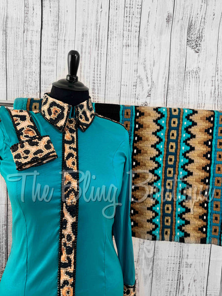 Teal & Tan Leopard Day Shirt Set (XL)