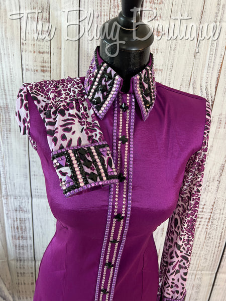 Berry Day Shirt With Leopard Sheer Sleeves Set (XS/S)