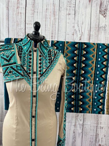 RE-ORDER Tan & Teal Day Shirt Set (Choose Your Size)