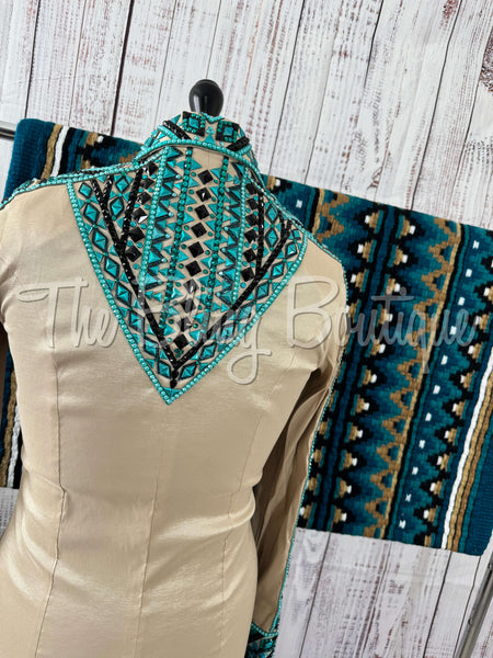 RE-ORDER Tan & Teal Day Shirt Set (Choose Your Size)