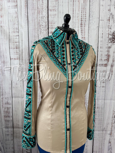 RE-ORDER Tan & Teal Day Shirt Set (Choose Your Size)