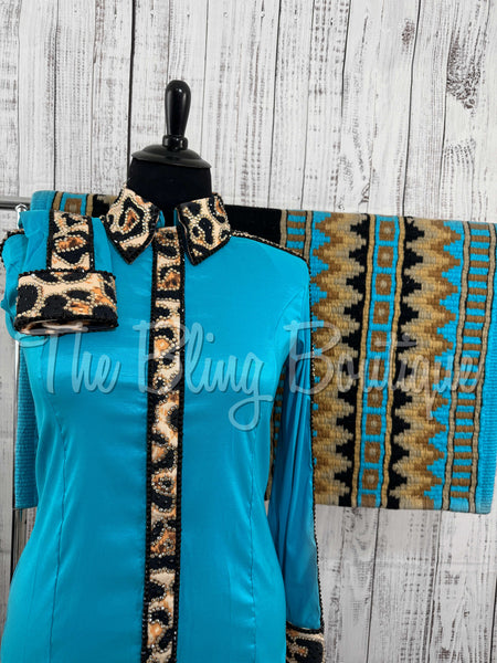 Turquoise & Tan Leopard Day Shirt Set (2XL)