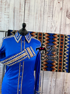 Royal Blue, Tan & Copper Day Shirt Set (L)