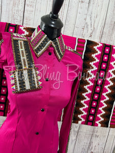 Hot Pink, Black & Bronze Day Shirt Set (S)