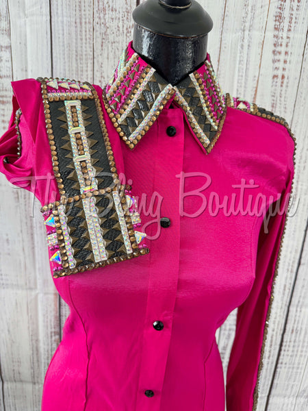 Hot Pink, Black & Bronze Day Shirt Set (S)