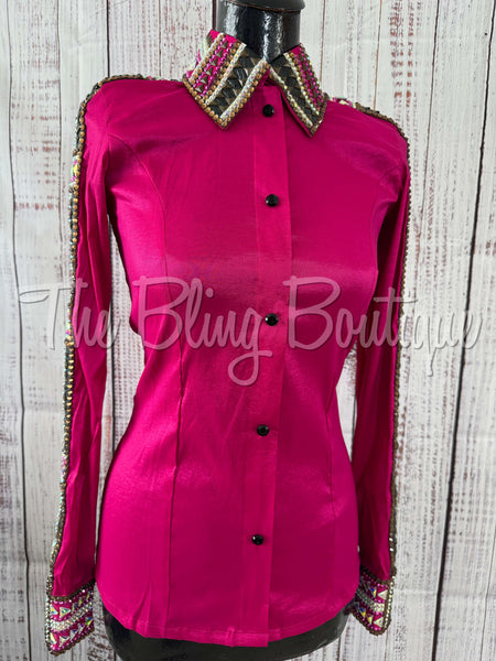 Hot Pink, Black & Bronze Day Shirt Set (S)