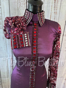 Plum & Burgundy Day Shirt With Sheer Sleeves (XS)