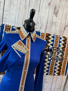 Royal Blue & Copper Day Shirt Set (S)