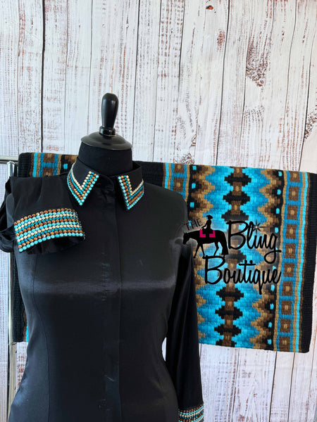 Black, Turquoise & Brown Shirt Set (XL)