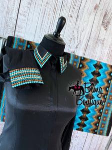 Black, Turquoise & Brown Shirt Set (XL)