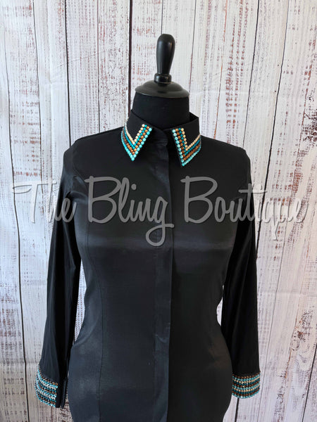 Black, Turquoise & Brown Shirt Set (XL)